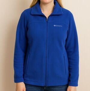 Columbia Fleece Jacket Full Zip Violet Blue Pockets Hiking Outdoors Size Large